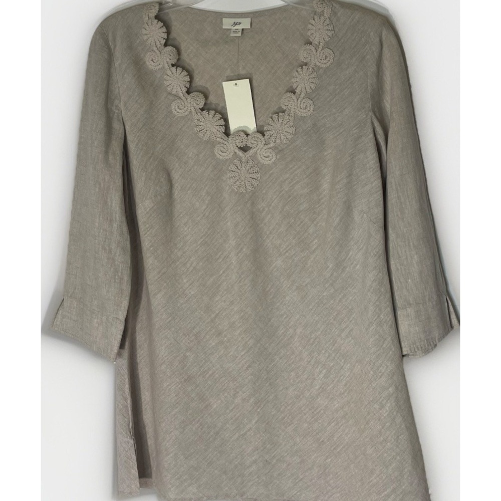 J. Jill Linen Blend Embroidered Tunic Top Women V-Neck Boho Blouse NWT